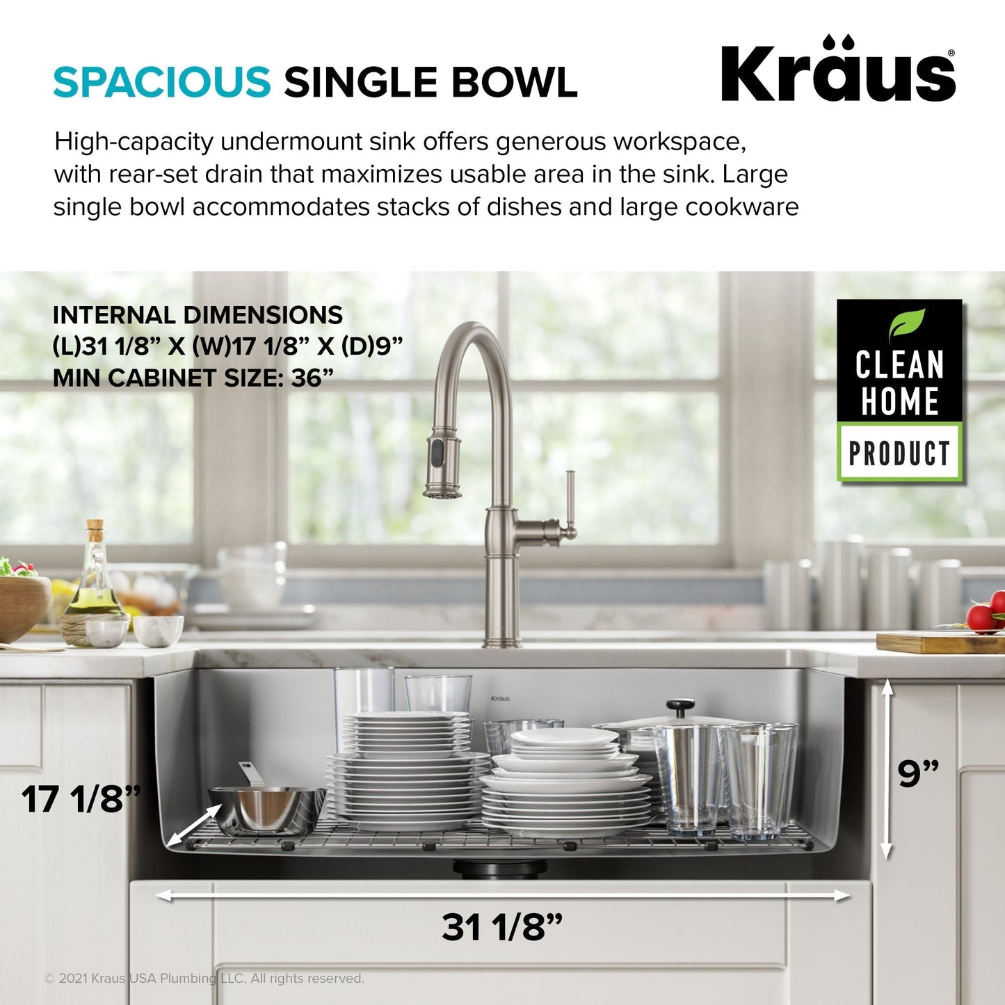 KRAUS Dex 33" Undermount 16 Gauge Stainless Steel Kitchen Sink with VersiDrain - KD1US33B