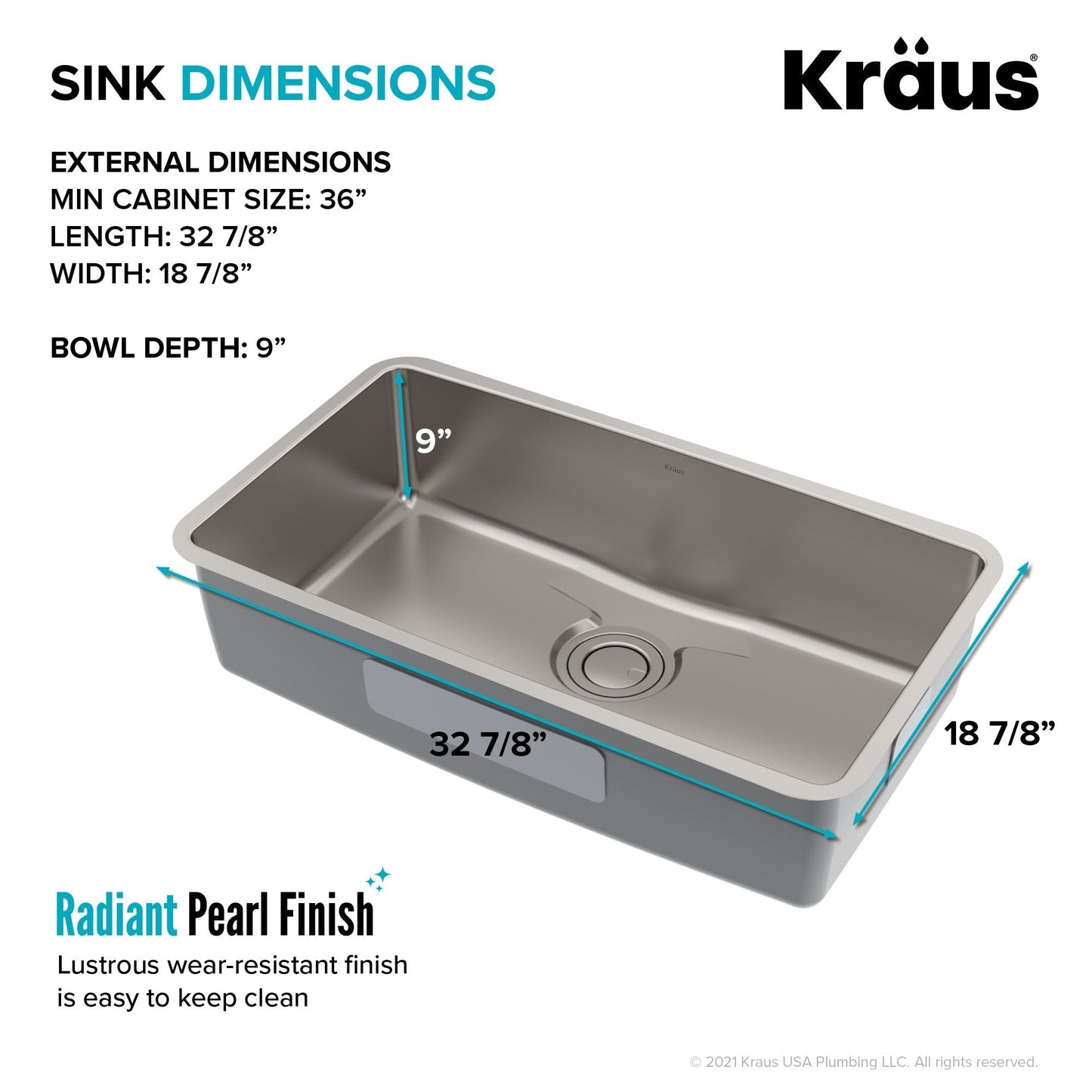 KRAUS Dex 33" Undermount 16 Gauge Stainless Steel Kitchen Sink with VersiDrain - KD1US33B