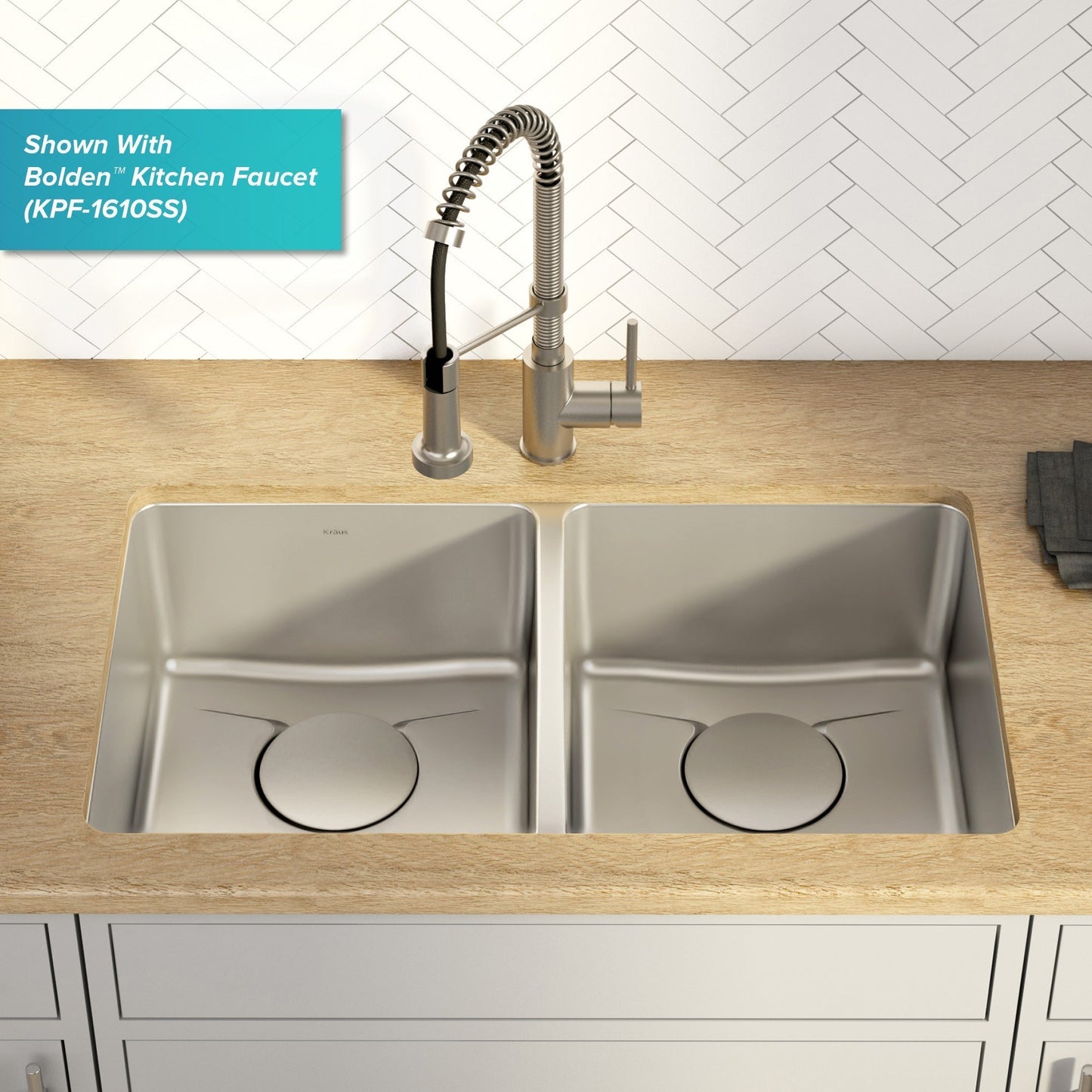KRAUS Dex 33" Undermount 50/50 Double Bowl 16 Gauge Stainless Steel Kitchen Sink with VersiDrain - KD1UD33B