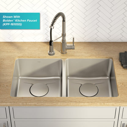 KRAUS Dex 33" Undermount 50/50 Double Bowl 16 Gauge Stainless Steel Kitchen Sink with VersiDrain - KD1UD33B