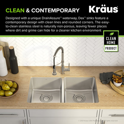 KRAUS Dex 33" Undermount 50/50 Double Bowl 16 Gauge Stainless Steel Kitchen Sink with VersiDrain - KD1UD33B