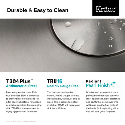 KRAUS Dex 33" Undermount 50/50 Double Bowl 16 Gauge Stainless Steel Kitchen Sink with VersiDrain - KD1UD33B