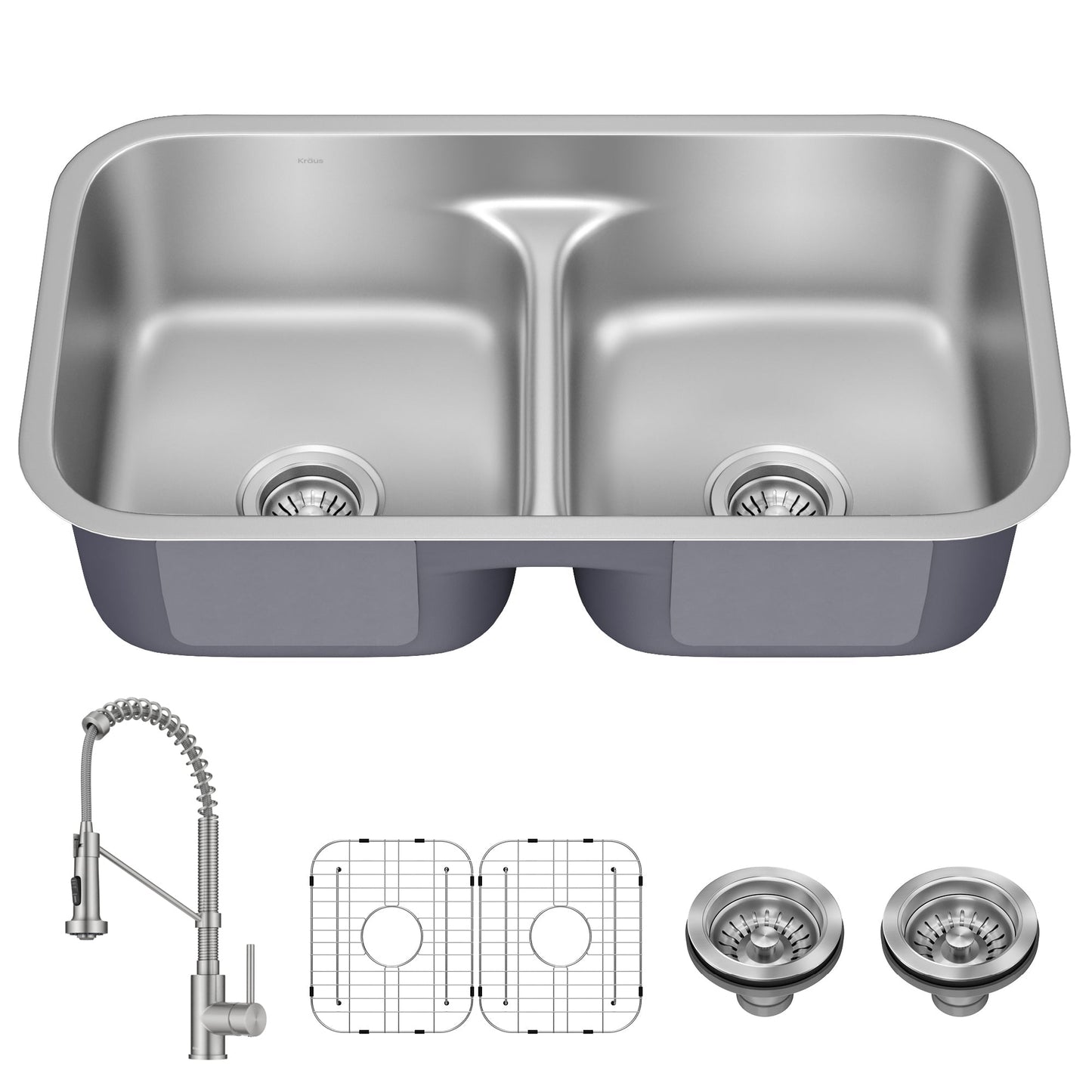 KRAUS Ellis 32" Undermount Kitchen Sink Combo Set with Bolden 18" Pull-Down Commercial Kitchen Faucet in Stainless Steel - KCA-1200