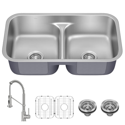 KRAUS Ellis 32" Undermount Kitchen Sink Combo Set with Bolden 18" Pull-Down Commercial Kitchen Faucet in Stainless Steel - KCA-1200