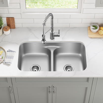 KRAUS Ellis 32" Undermount Kitchen Sink Combo Set with Bolden 18" Pull-Down Commercial Kitchen Faucet in Stainless Steel - KCA-1200