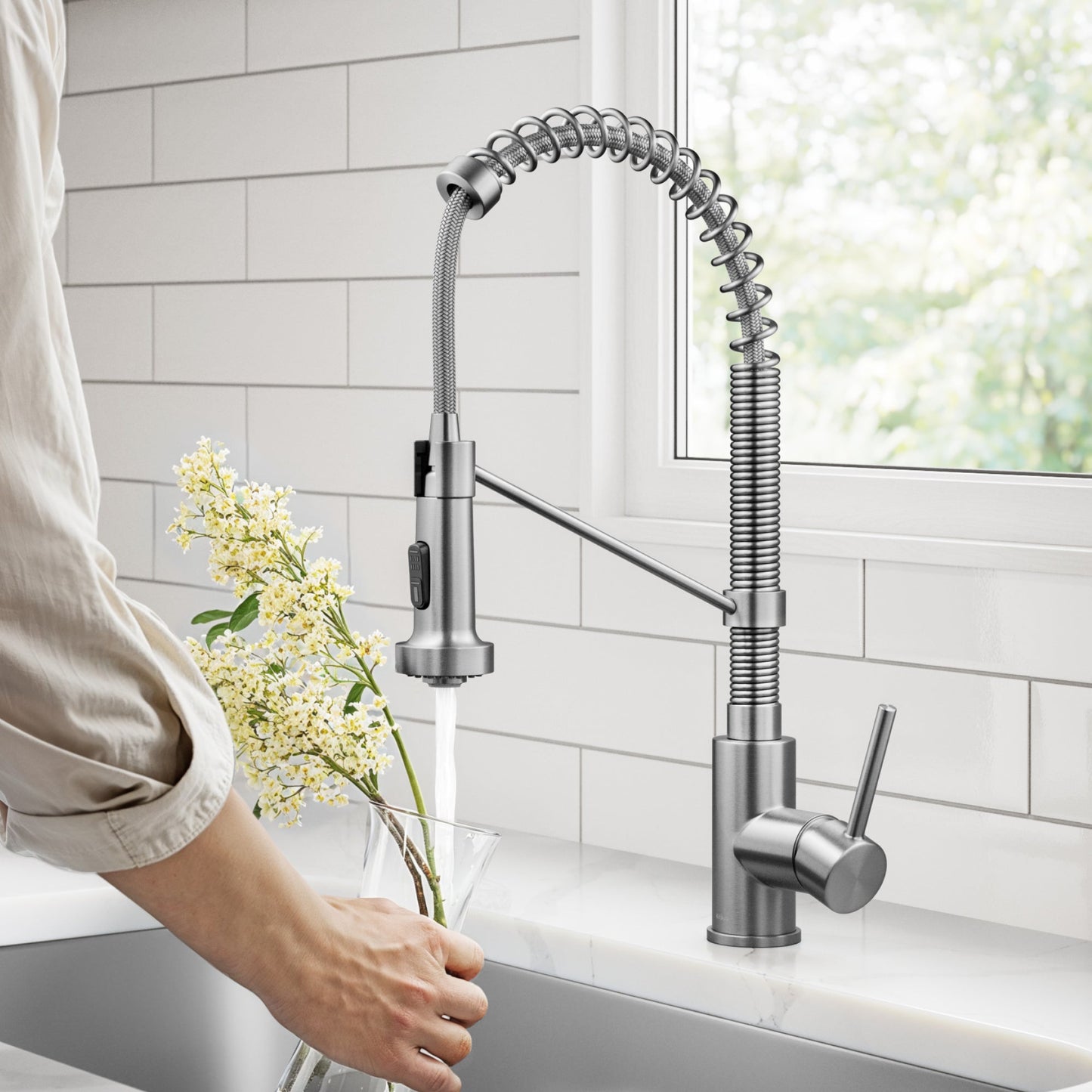 KRAUS Ellis 32" Undermount Kitchen Sink Combo Set with Bolden 18" Pull-Down Commercial Kitchen Faucet in Stainless Steel - KCA-1200