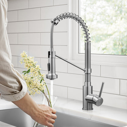 KRAUS Ellis 32" Undermount Kitchen Sink Combo Set with Bolden 18" Pull-Down Commercial Kitchen Faucet in Stainless Steel - KCA-1200