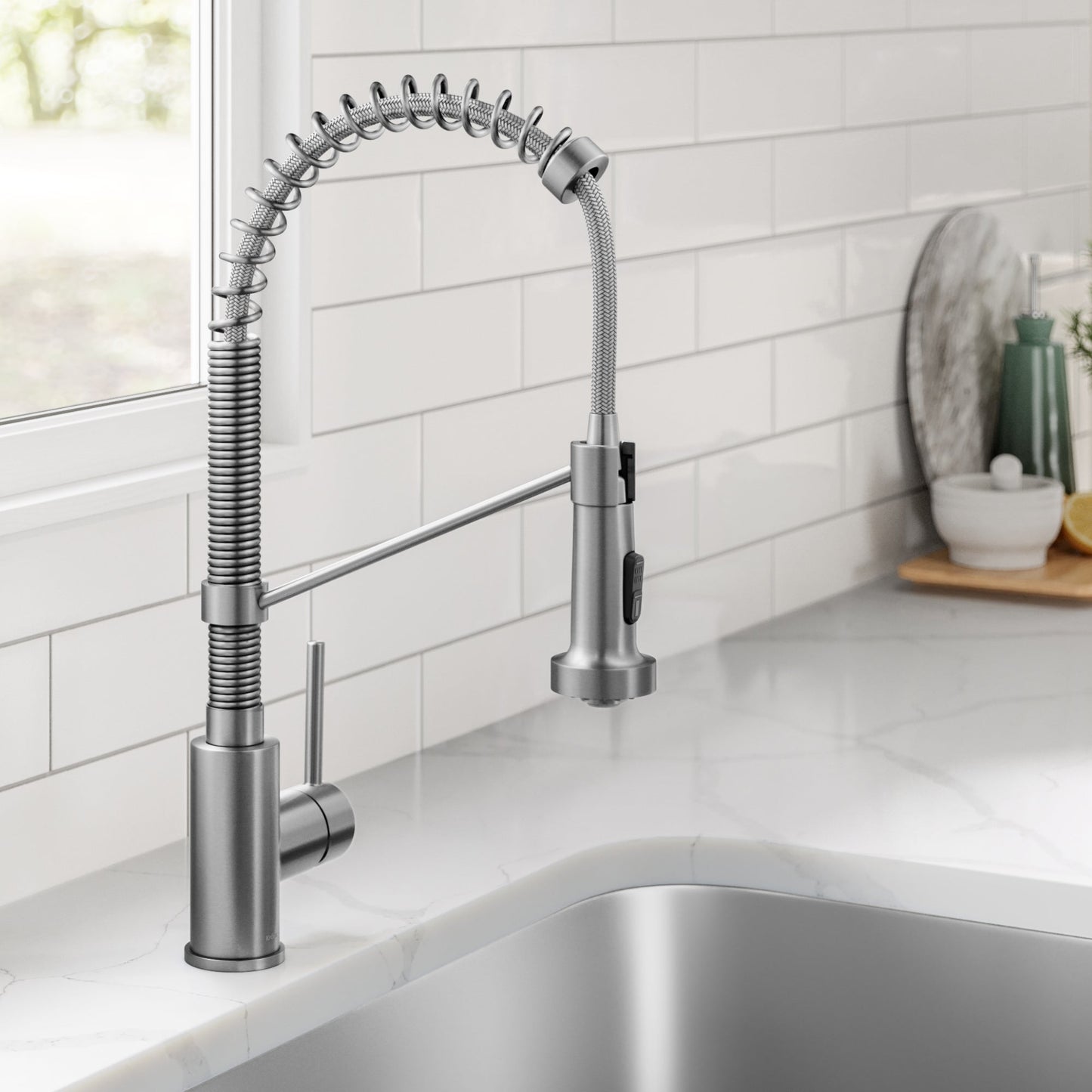 KRAUS Ellis 32" Undermount Kitchen Sink Combo Set with Bolden 18" Pull-Down Commercial Kitchen Faucet in Stainless Steel - KCA-1200