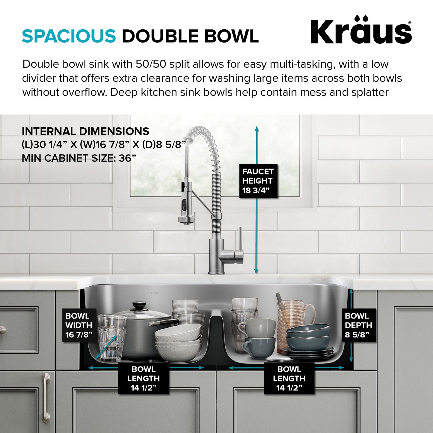 KRAUS Ellis 32" Undermount Kitchen Sink Combo Set with Bolden 18" Pull-Down Commercial Kitchen Faucet in Stainless Steel - KCA-1200