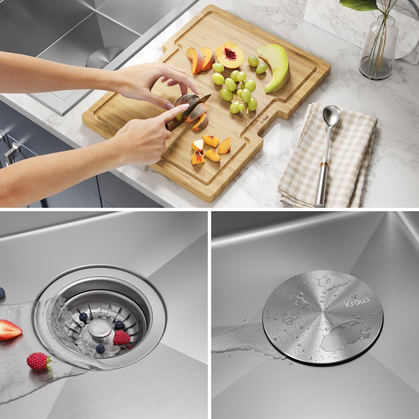 KRAUS Kore 15" Drop-In Workstation 16 Gauge Stainless Steel Single Bowl Kitchen Bar Sink with Accessories - KWT311-15