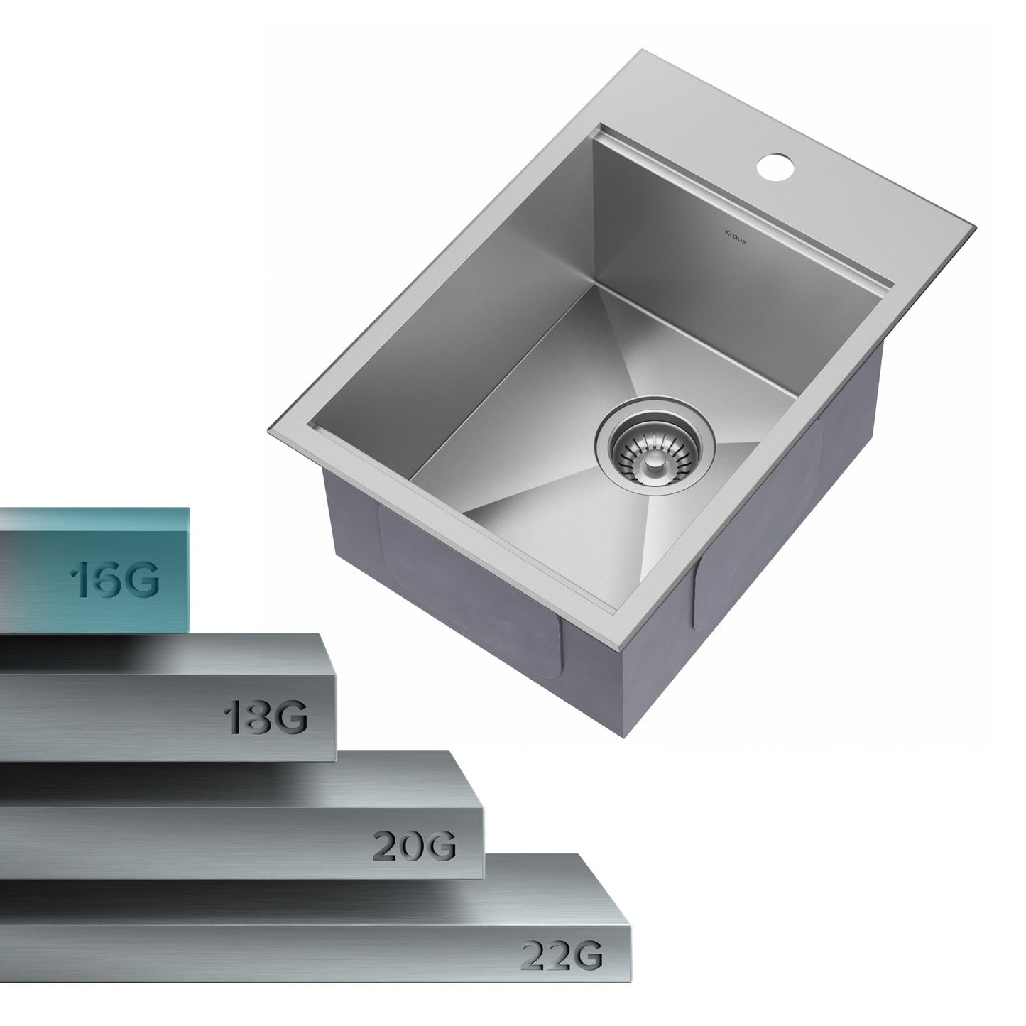 KRAUS Kore 15" Drop-In Workstation 16 Gauge Stainless Steel Single Bowl Kitchen Bar Sink with Accessories - KWT311-15