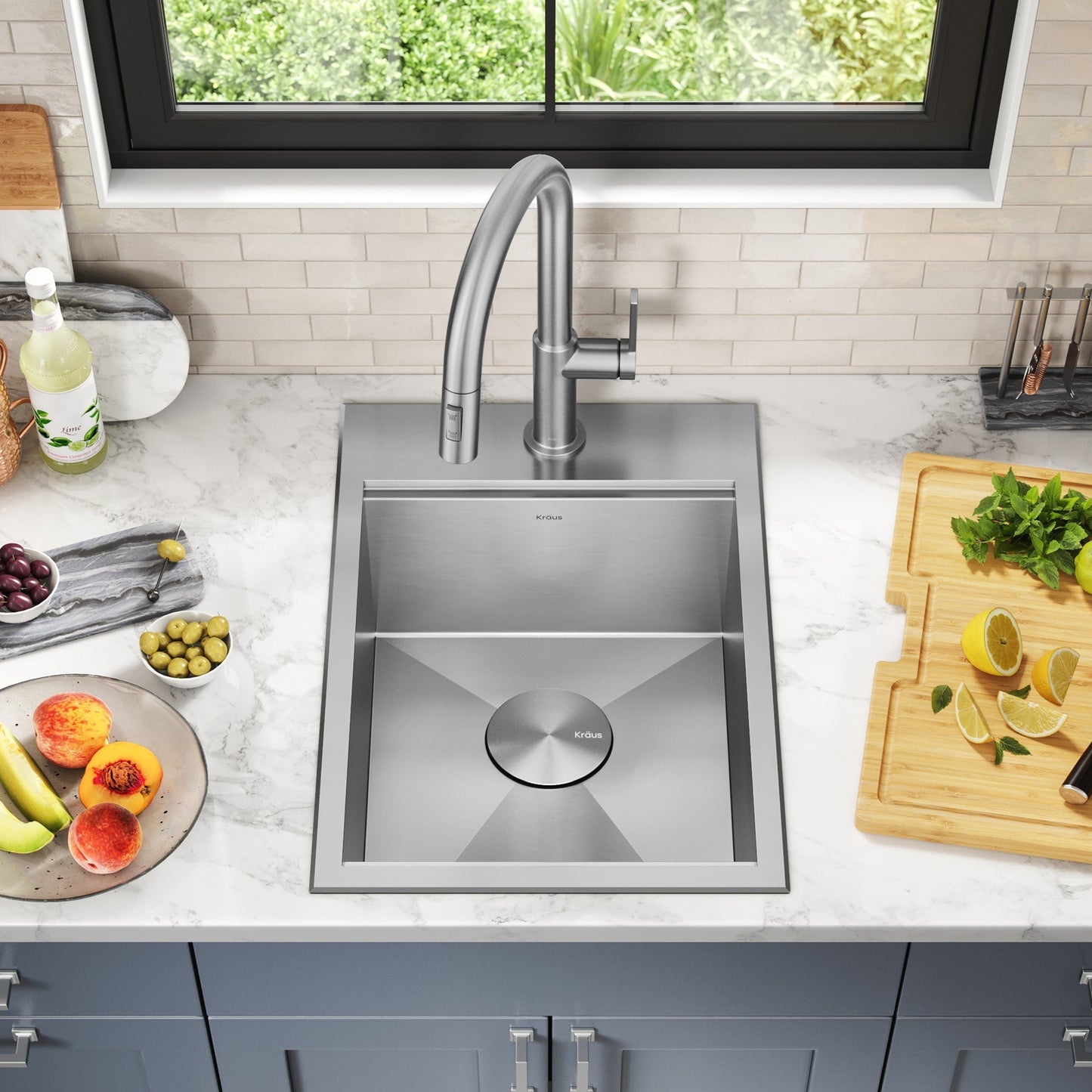 KRAUS Kore 15" Drop-In Workstation 16 Gauge Stainless Steel Single Bowl Kitchen Bar Sink with Accessories - KWT311-15