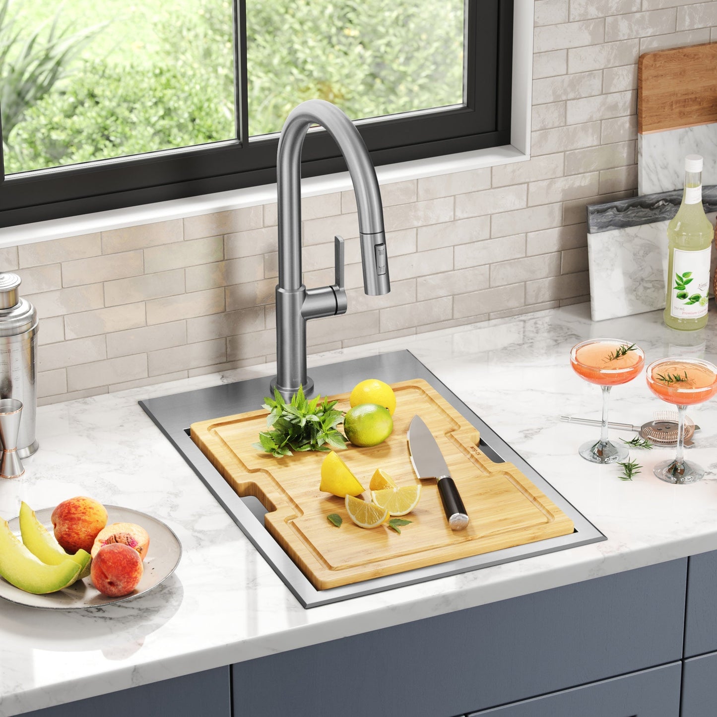 KRAUS Kore 15" Drop-In Workstation 16 Gauge Stainless Steel Single Bowl Kitchen Bar Sink with Accessories - KWT311-15