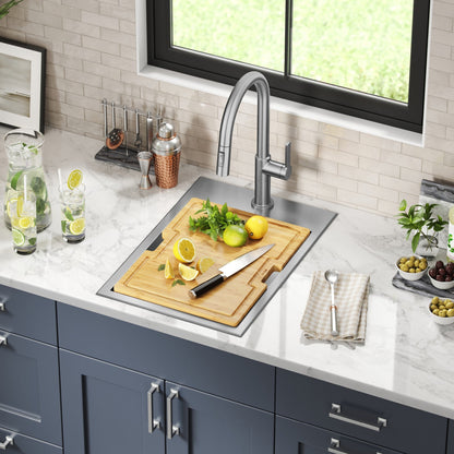 KRAUS Kore 15" Drop-In Workstation 16 Gauge Stainless Steel Single Bowl Kitchen Bar Sink with Accessories - KWT311-15