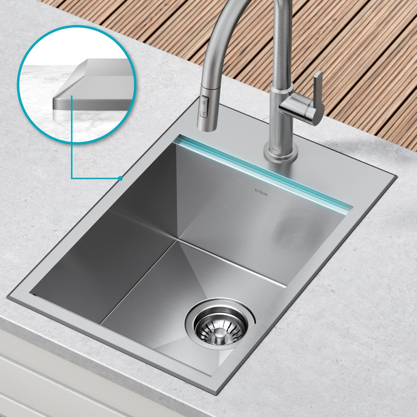 KRAUS Kore 15" Drop-In Workstation 16 Gauge Stainless Steel Single Bowl Kitchen Bar Sink with Accessories - KWT311-15