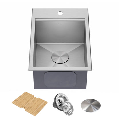 KRAUS Kore 15" Drop-In Workstation 16 Gauge Stainless Steel Single Bowl Kitchen Bar Sink with Accessories - KWT311-15