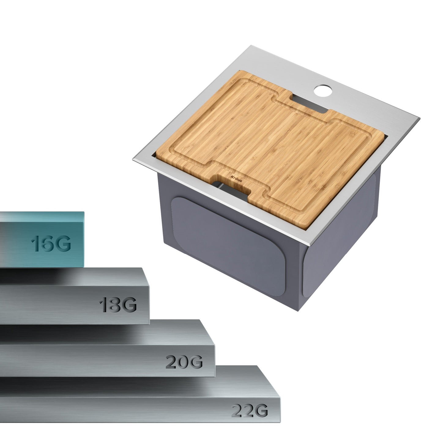 KRAUS Kore 15" Drop-In Workstation 16 Gauge Stainless Steel Square Prep Sink with Accessories - KWT321-15