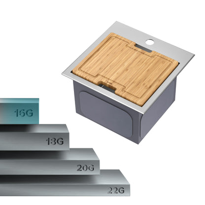 KRAUS Kore 15" Drop-In Workstation 16 Gauge Stainless Steel Square Prep Sink with Accessories - KWT321-15
