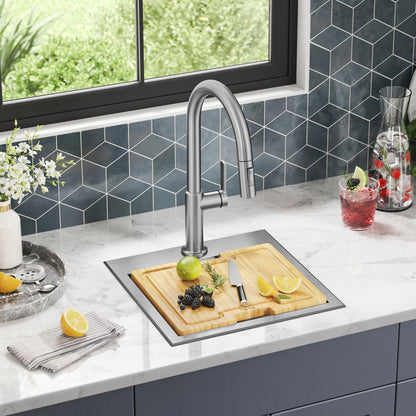 KRAUS Kore 15" Drop-In Workstation 16 Gauge Stainless Steel Square Prep Sink with Accessories - KWT321-15