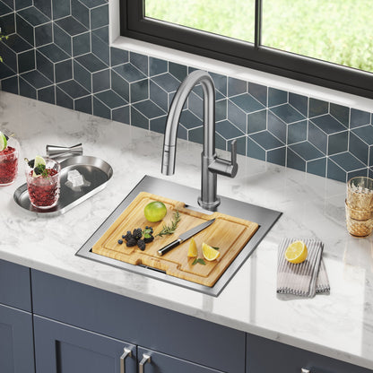 KRAUS Kore 15" Drop-In Workstation 16 Gauge Stainless Steel Square Prep Sink with Accessories - KWT321-15