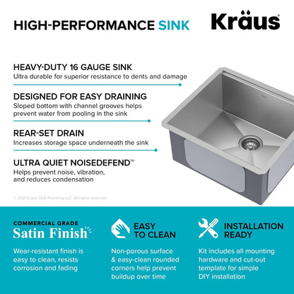 KRAUS Kore 21" Undermount Workstation 16 Gauge Stainless Steel Single Bowl Kitchen Sink with Accessories - KWU111-21