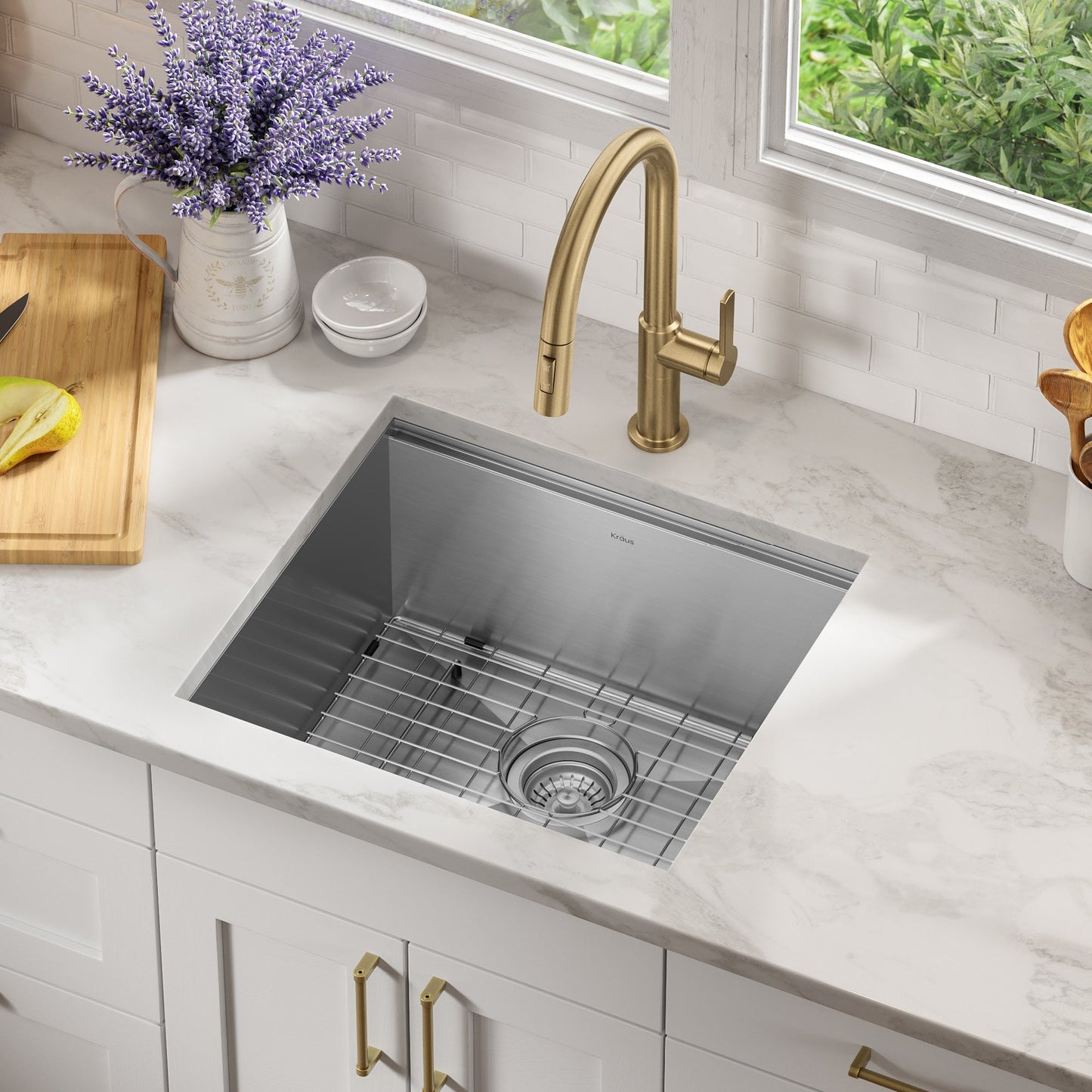 KRAUS Kore 21" Undermount Workstation 16 Gauge Stainless Steel Single Bowl Kitchen Sink with Accessories - KWU111-21