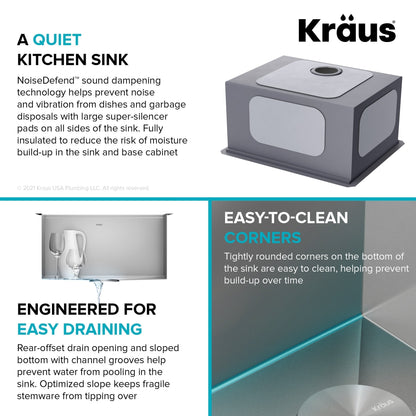 KRAUS Kore 21" Undermount Workstation 16 Gauge Stainless Steel Single Bowl Kitchen Sink with Accessories - KWU111-21