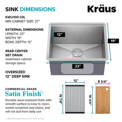 KRAUS Kore 23" Undermount Workstation 16 Gauge Laundry Utility Sink with Accessories - KWU100-23L