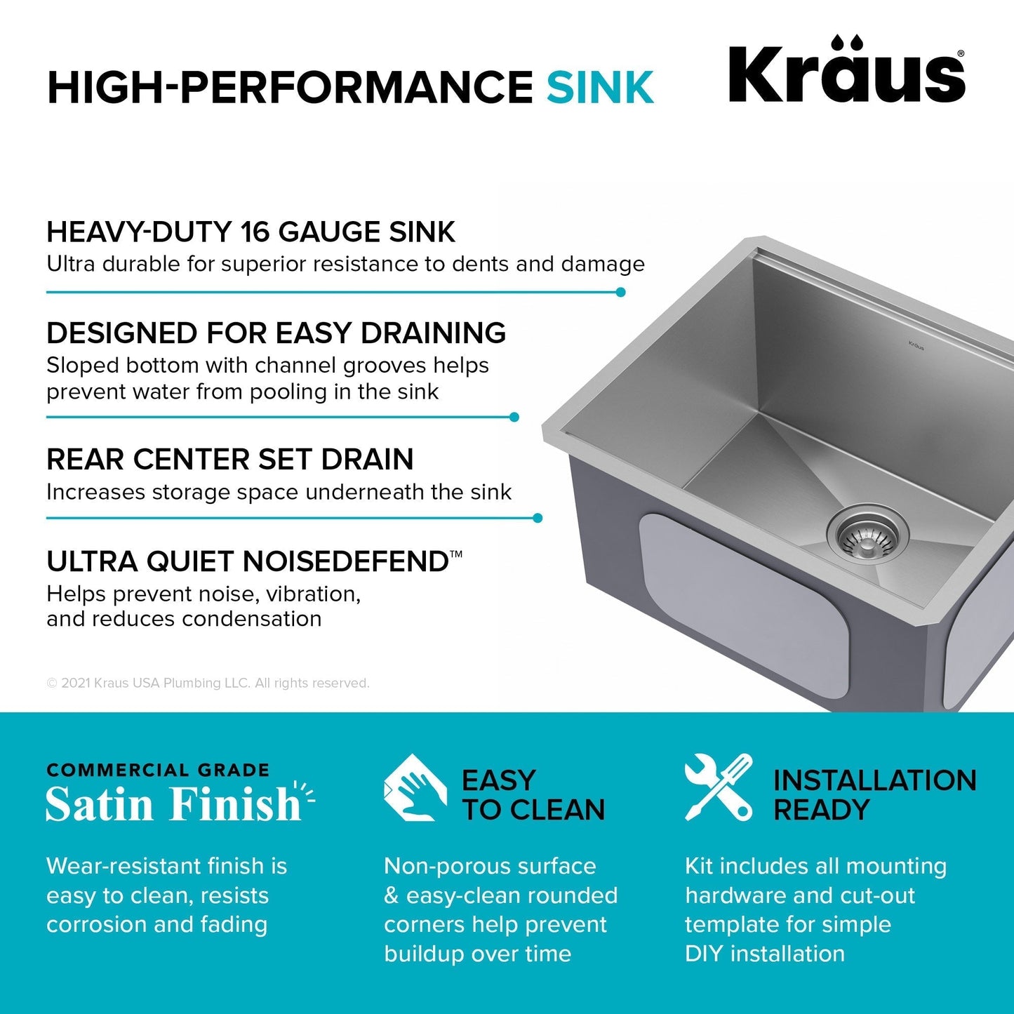 KRAUS Kore 23" Undermount Workstation 16 Gauge Laundry Utility Sink with Accessories - KWU100-23L