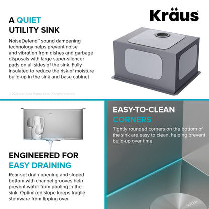 KRAUS Kore 23" Undermount Workstation 16 Gauge Laundry Utility Sink with Accessories - KWU100-23L