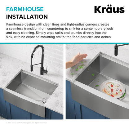 KRAUS Kore 24" Apron Front Workstation 16 Gauge Stainless Steel Single Bowl Kitchen Sink with Accessories - KWF210-24