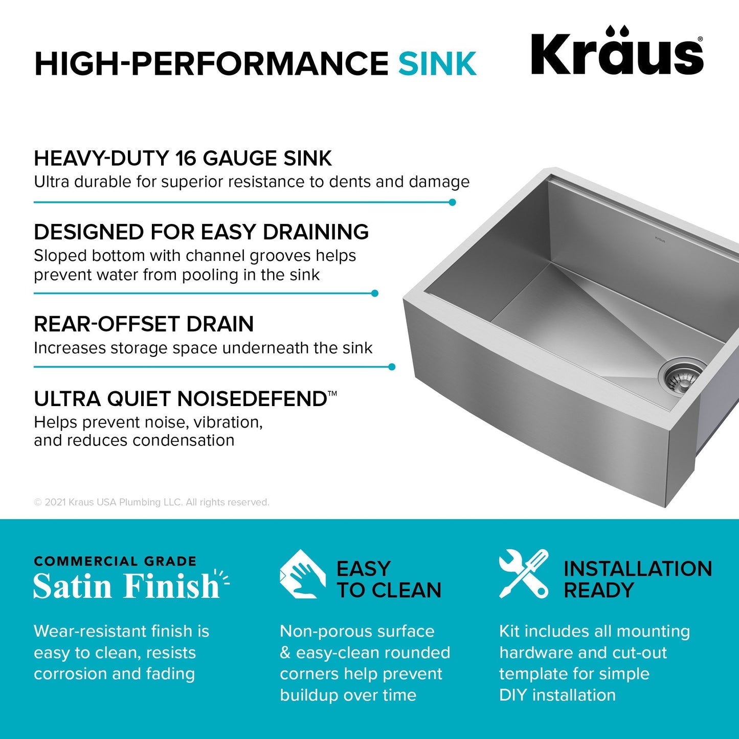 KRAUS Kore 24" Apron Front Workstation 16 Gauge Stainless Steel Single Bowl Kitchen Sink with Accessories - KWF210-24