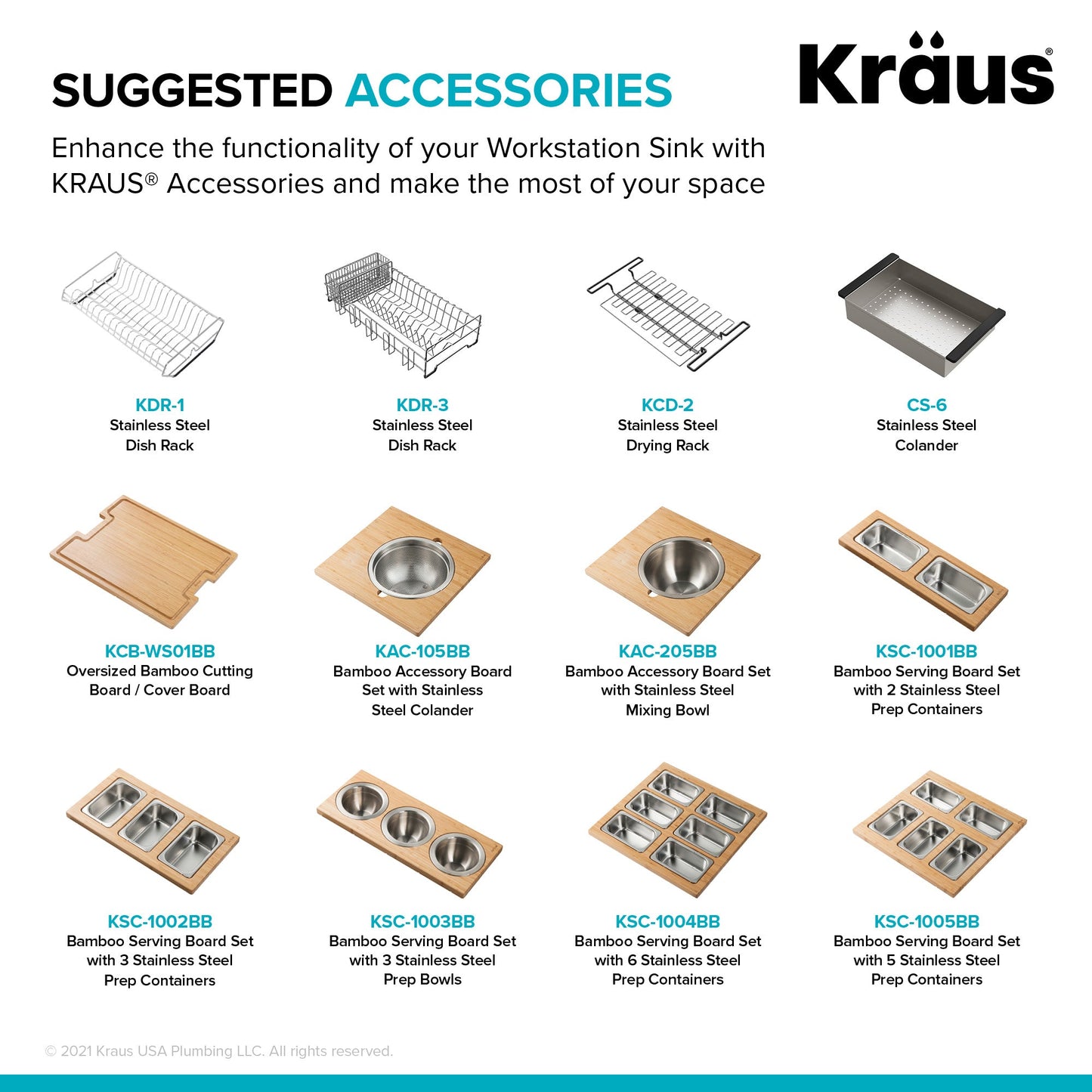 KRAUS Kore 24" Apron Front Workstation 16 Gauge Stainless Steel Single Bowl Kitchen Sink with Accessories - KWF210-24