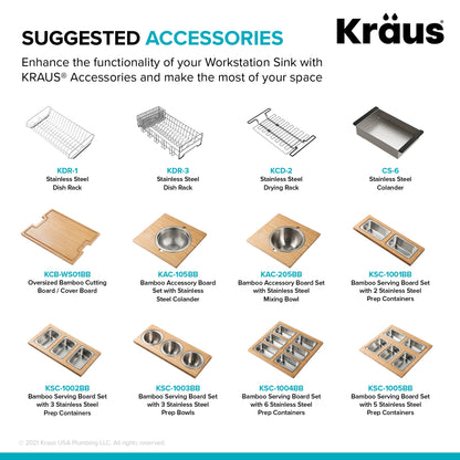 KRAUS Kore 24" Apron Front Workstation 16 Gauge Stainless Steel Single Bowl Kitchen Sink with Accessories - KWF210-24