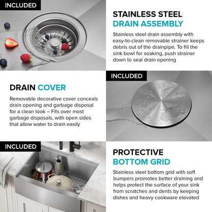KRAUS Kore 27" Apron Front Workstation 16 Gauge Stainless Steel Kitchen Sink - KWF210-27