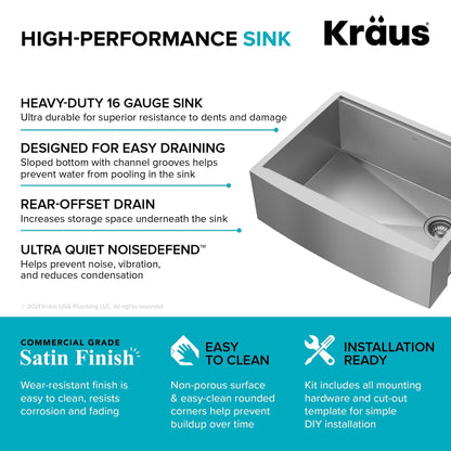KRAUS Kore 27" Apron Front Workstation 16 Gauge Stainless Steel Kitchen Sink - KWF210-27