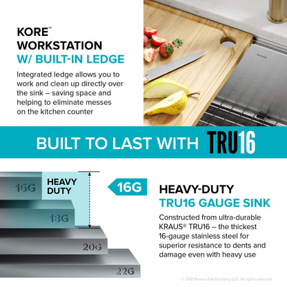 KRAUS Kore 27" Apron Front Workstation 16 Gauge Stainless Steel Kitchen Sink - KWF210-27