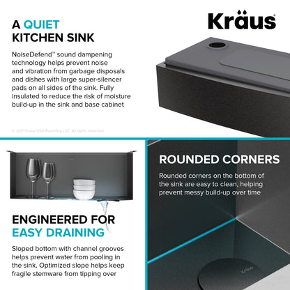 KRAUS Kore 27" Apron Front Workstation 16 Gauge Stainless Steel Kitchen Sink in PVD Gunmetal Finish - KWF210-27-PGM