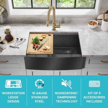 KRAUS Kore 27" Apron Front Workstation 16 Gauge Stainless Steel Kitchen Sink in PVD Gunmetal Finish - KWF210-27-PGM