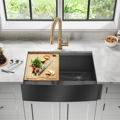 KRAUS Kore 27" Apron Front Workstation 16 Gauge Stainless Steel Kitchen Sink in PVD Gunmetal Finish - KWF210-27-PGM