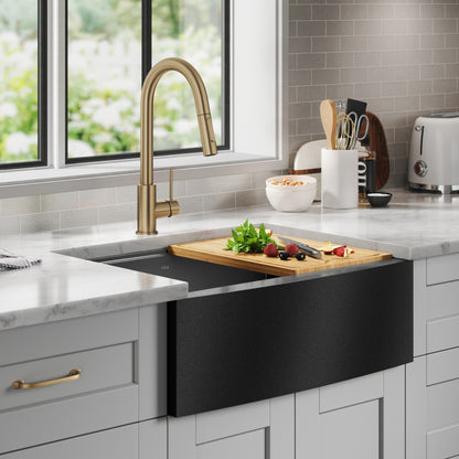 KRAUS Kore 27" Apron Front Workstation 16 Gauge Stainless Steel Kitchen Sink in PVD Gunmetal Finish - KWF210-27-PGM