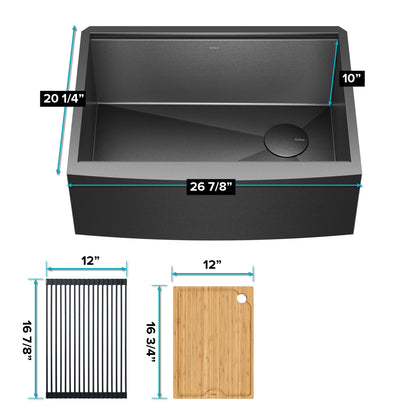 KRAUS Kore 27" Apron Front Workstation 16 Gauge Stainless Steel Kitchen Sink in PVD Gunmetal Finish - KWF210-27-PGM