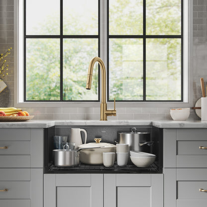 KRAUS Kore 27" Apron Front Workstation 16 Gauge Stainless Steel Kitchen Sink in PVD Gunmetal Finish - KWF210-27-PGM