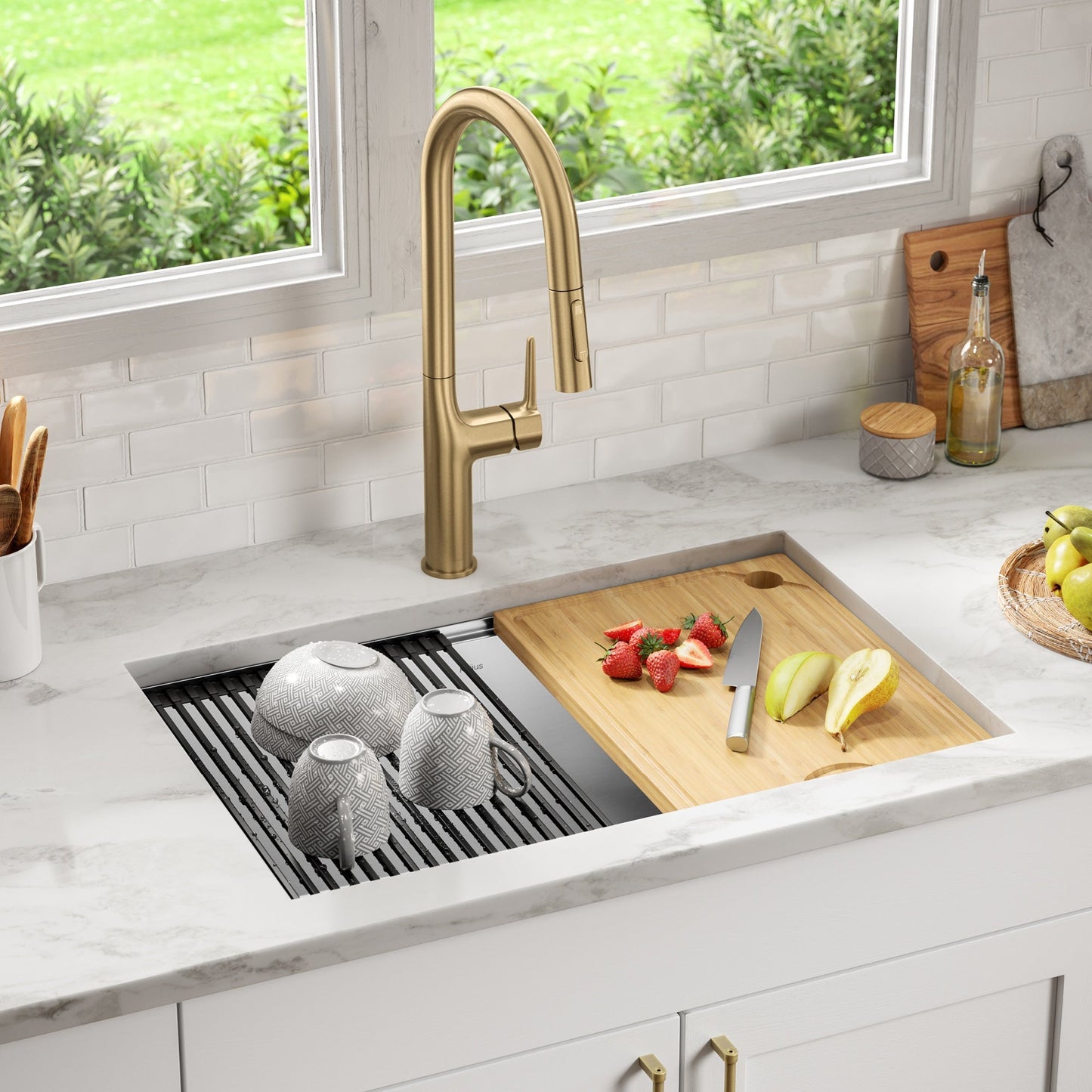 KRAUS Kore 28" Undermount Workstation 16 Gauge Stainless Steel Single Bowl Kitchen Sink with Accessories - KWU110-28