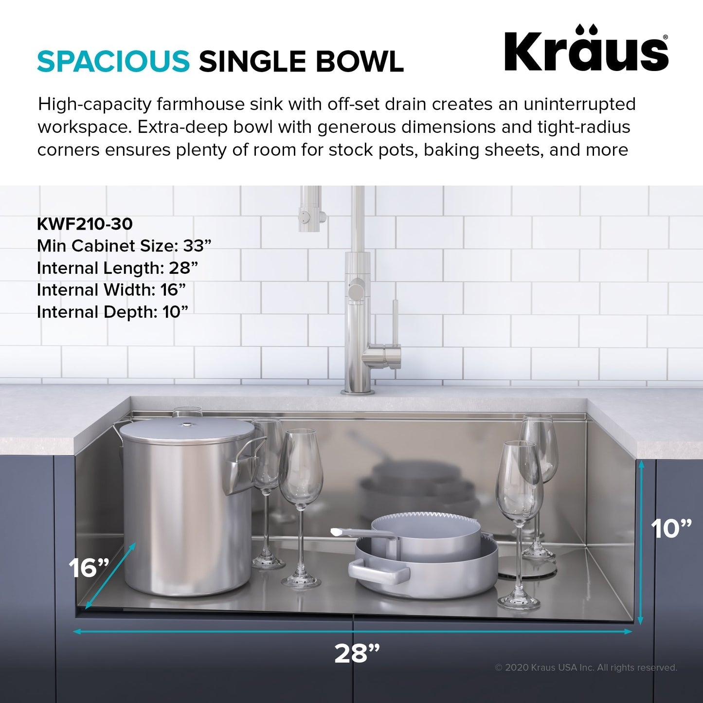 KRAUS Kore 30" 16 Gauge Farmhouse Workstation Kitchen Sink - KWF210-30