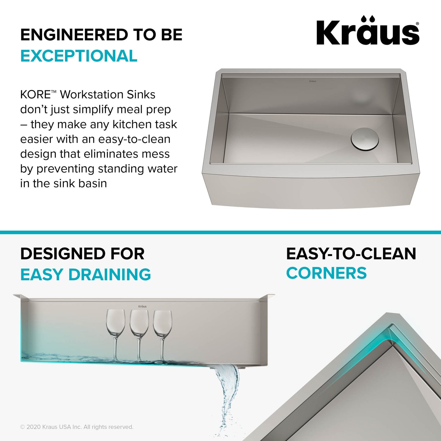 KRAUS Kore 30" 16 Gauge Farmhouse Workstation Kitchen Sink - KWF210-30
