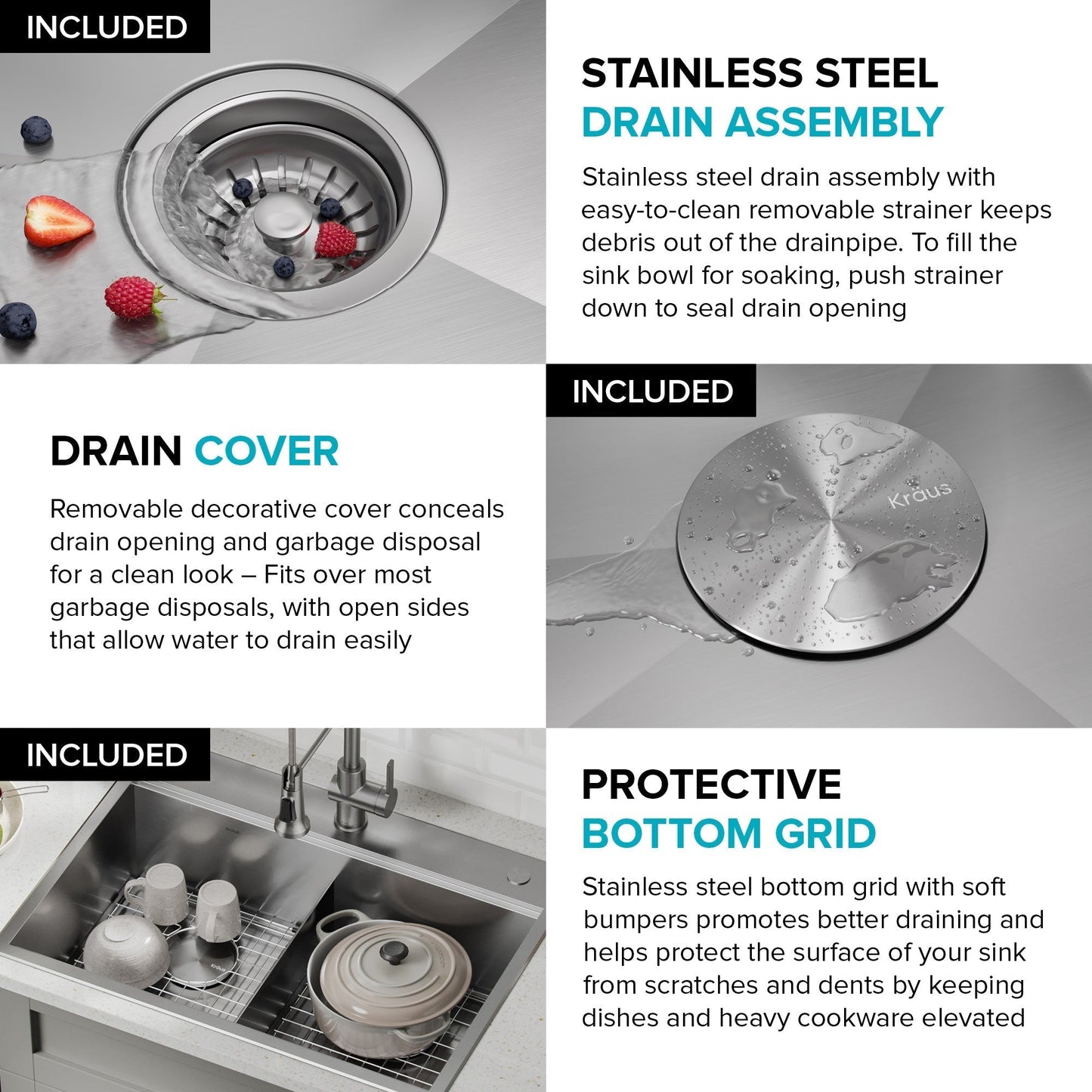 KRAUS Kore 30" Double Bowl Drop-In Workstation 16 Gauge Stainless Steel Kitchen Sink with Accessories - KWT302-30
