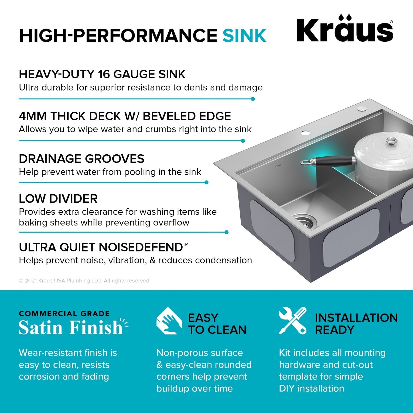 KRAUS Kore 30" Double Bowl Drop-In Workstation 16 Gauge Stainless Steel Kitchen Sink with Accessories - KWT302-30