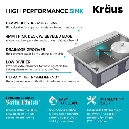 KRAUS Kore 30" Double Bowl Drop-In Workstation 16 Gauge Stainless Steel Kitchen Sink with Accessories - KWT302-30
