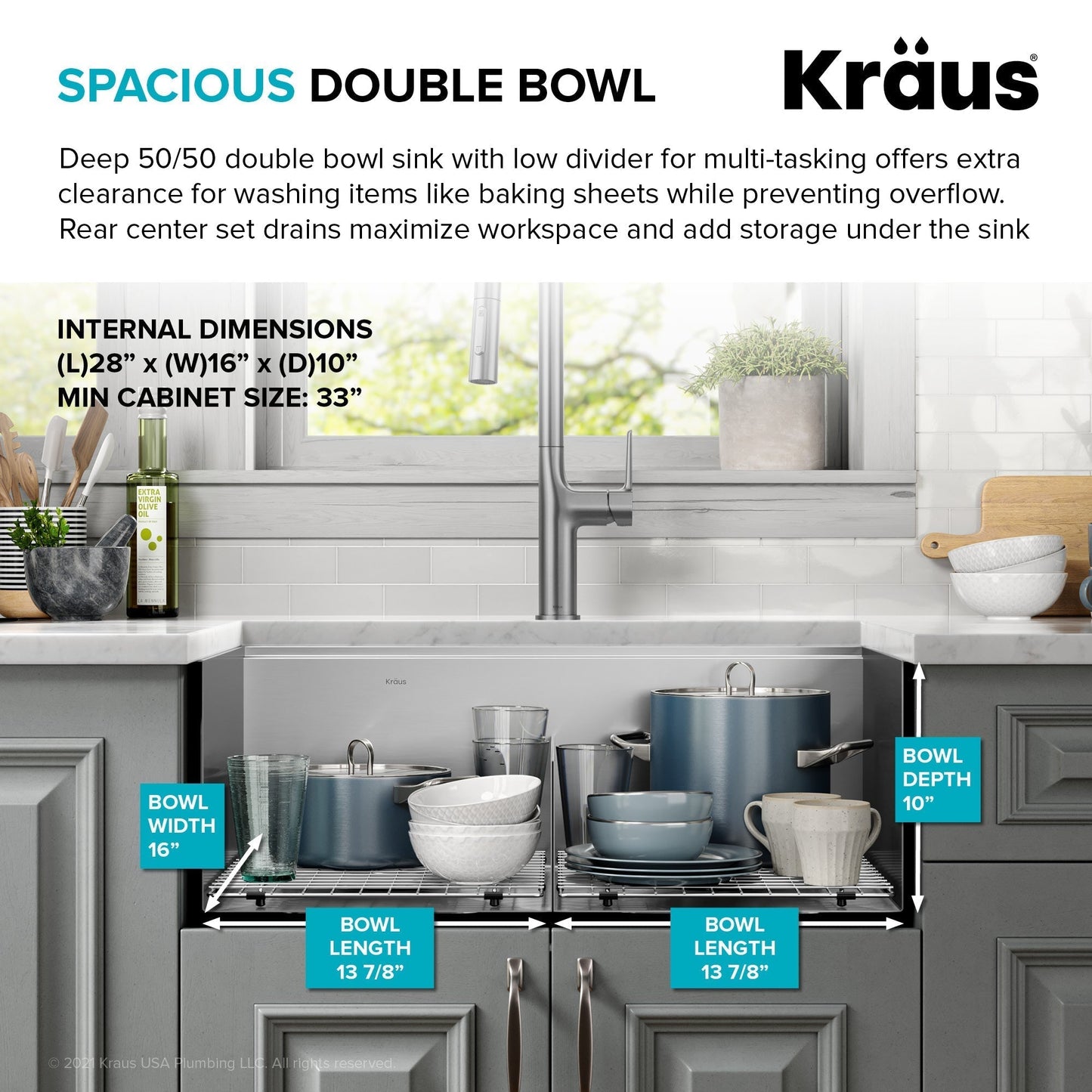 KRAUS Kore 30" Double Bowl Undermount Workstation 16 Gauge Stainless Steel Kitchen Sink with Accessories - KWU112-30